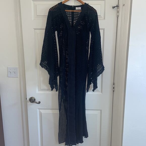 VMT $550 Caftan Maxi Dress Black S Small Veronica Toub Whimsy Witchy Goth - Picture 1 of 5